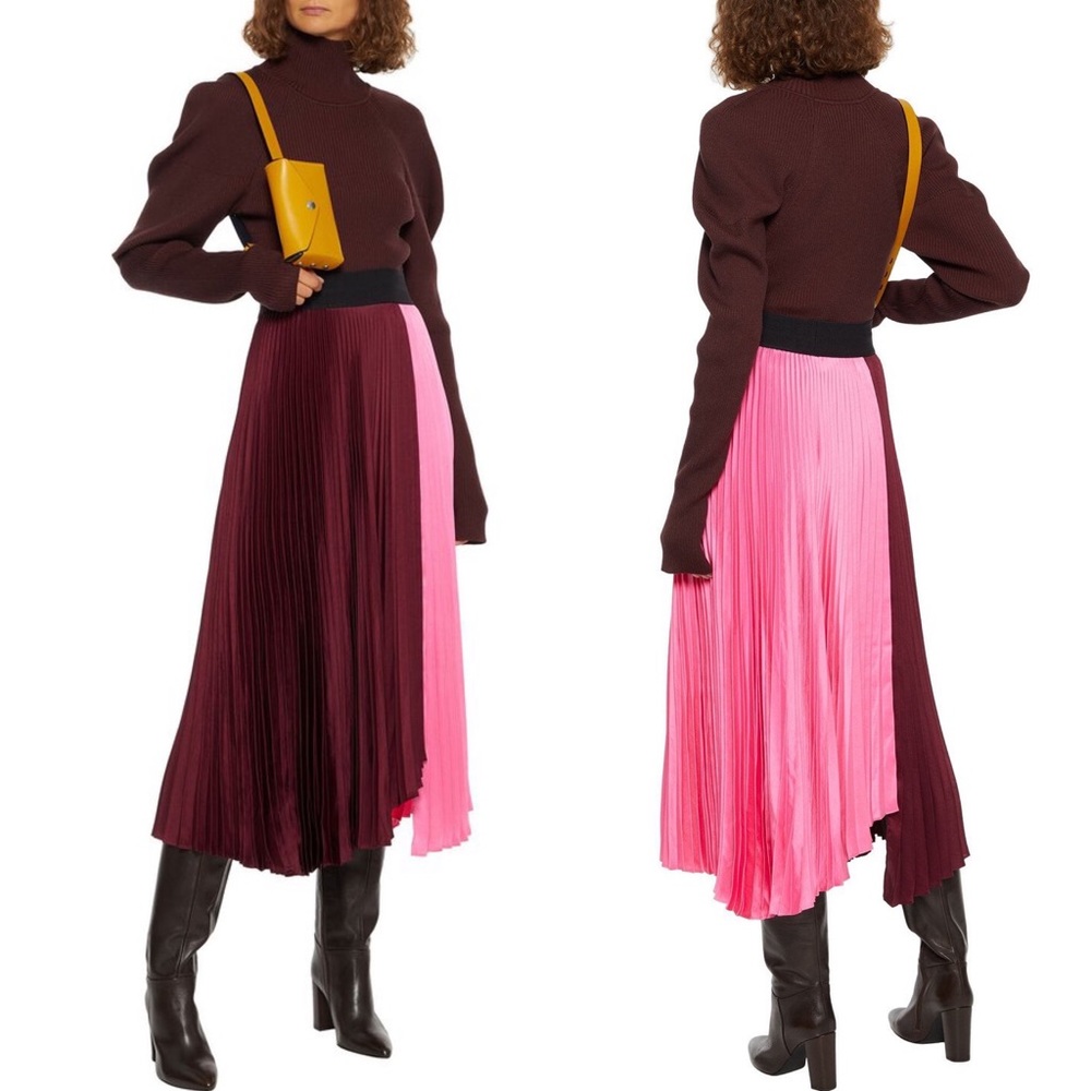 A.L.C. | NEW WITH TAGS! Synthetic Grainger Pleated Pink Colorblock Midi Skirt